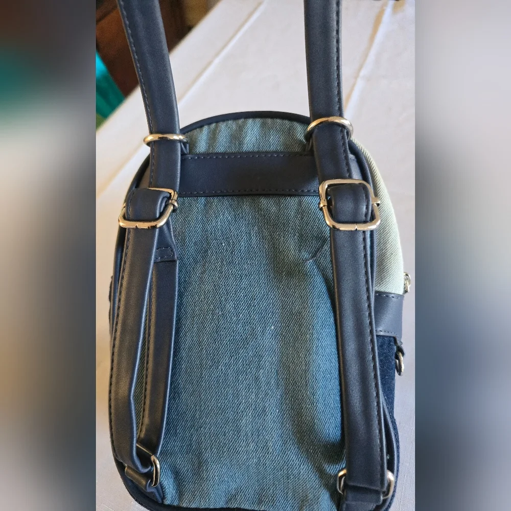 No Boundaries Mini Backpack Convertible  Multi Blue Denim Crossbody Bag Y2K